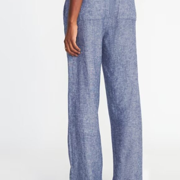 Old Navy Mid Rise Wide Leg Linen Blend draw string pants Womens Large Blue - Picture 2 of 7